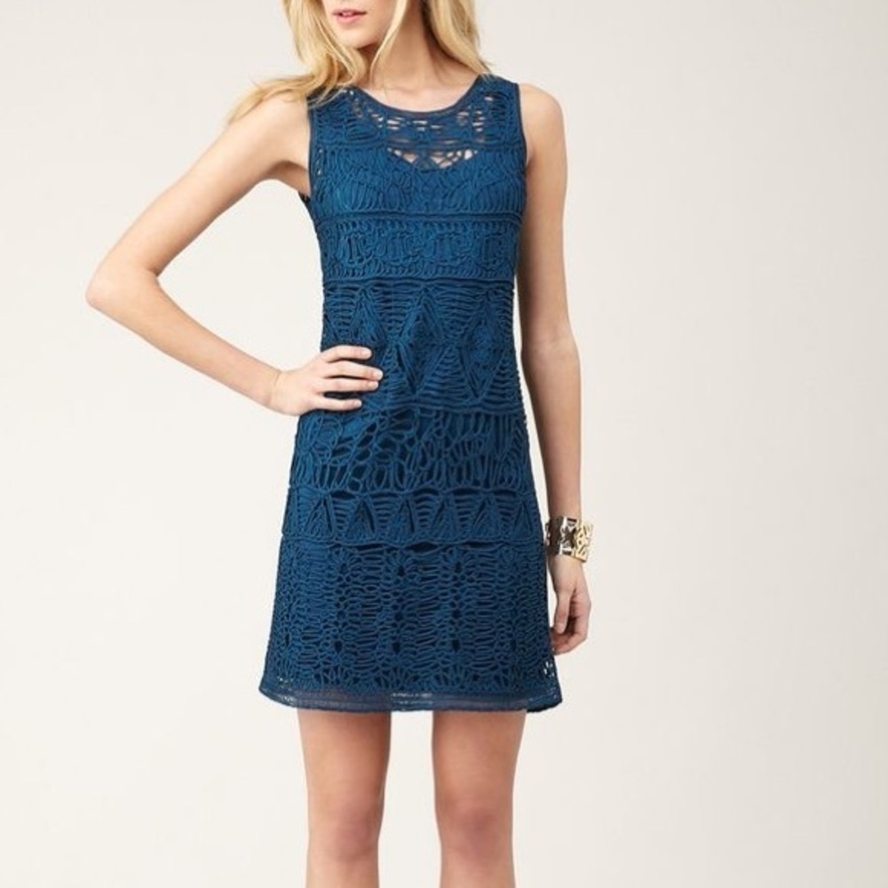 🎉HP🎊Silk Crocheted Shift Dress frm CLUNY. Size S - Picture 2 of 4